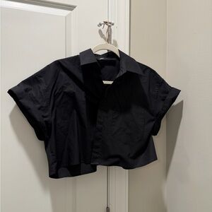 Zara Black Button-Up Crop Top XS